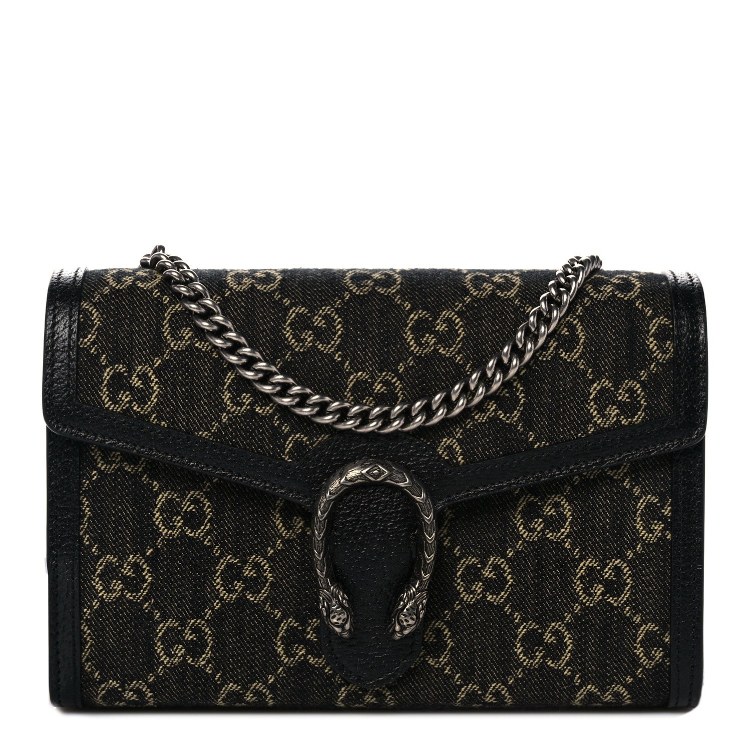 Gucci Jacquard Black Denim GG Monogram Mini Dionysus Chain Wallet Black Ivory 1 of 10