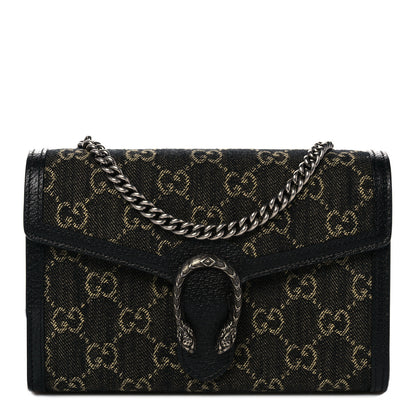 Gucci Jacquard Black Denim GG Monogram Mini Dionysus Chain Wallet Black Ivory 1 of 10