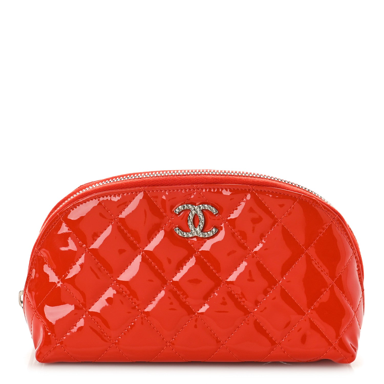 Chanel Patent Quilted Brilliant Cosmetic Case Red 1 of 9