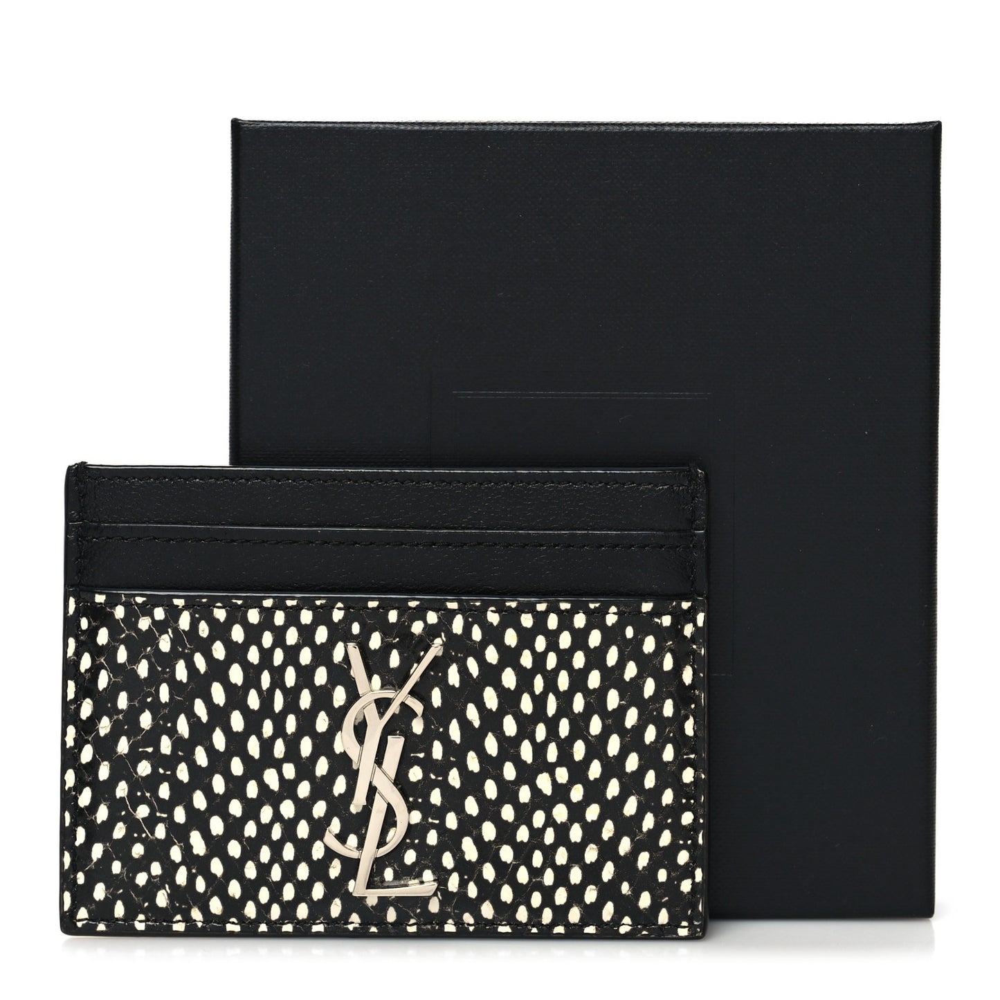 Calfskin Lambskin Snakeskin Embossed Monogram Credit Card Case Black White