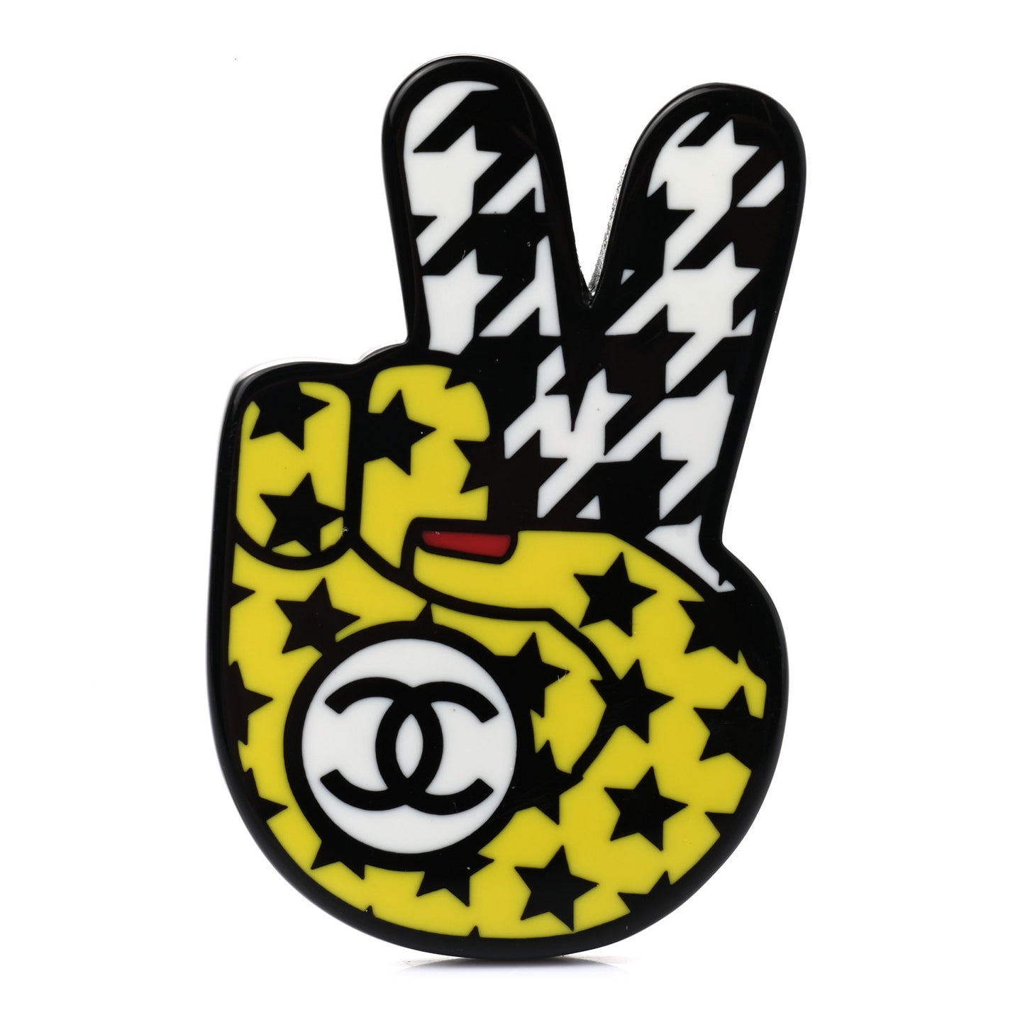 Resin Peace Sign Emoji Brooch Yellow
