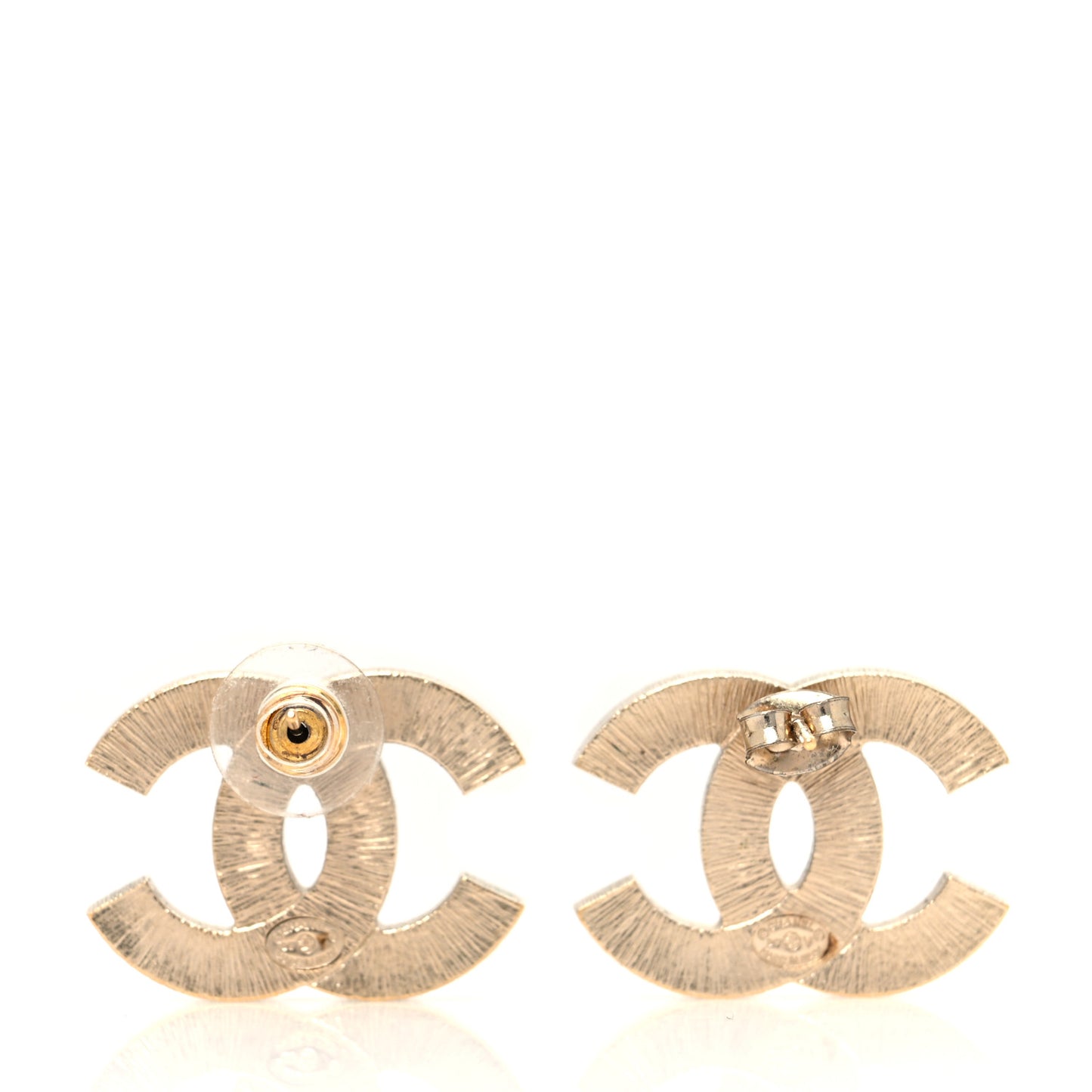 Metal Quilted CC Earrings Gold White