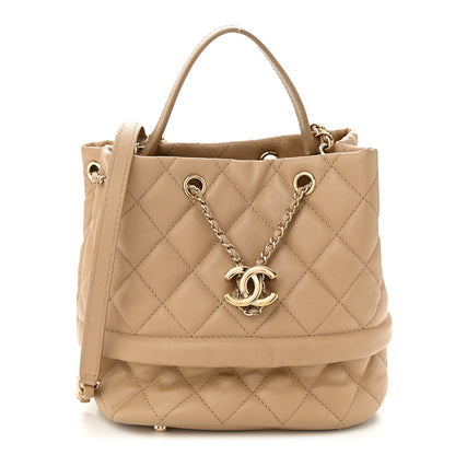 Chanel Caviar Quilted Rolled Up Bucket Drawstring Bag Beige 1 of 12