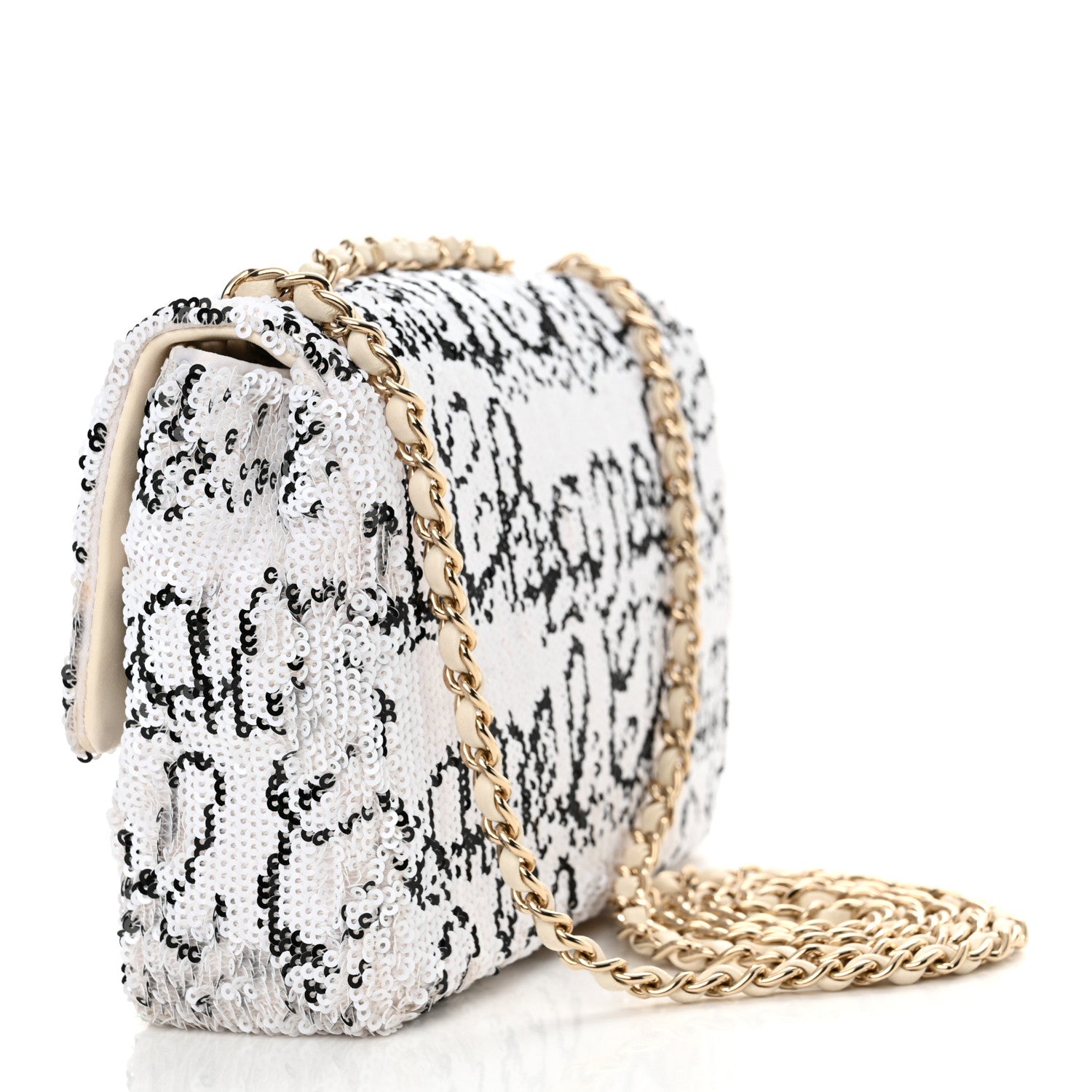 Chanel Sequin Logo Mini Rectangular Flap White Black 3 of 10