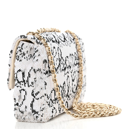 Chanel Sequin Logo Mini Rectangular Flap White Black 3 of 10