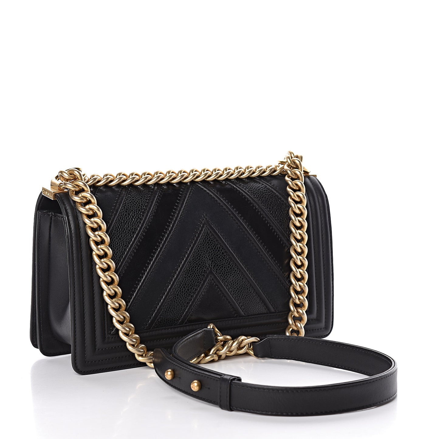 Caviar Suede Calfskin Chevron Medium Boy Flap Black