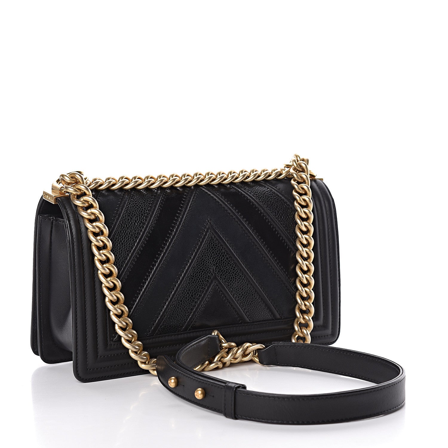 Chanel Caviar Suede Calfskin Chevron Medium Boy Flap Black 3 of 18