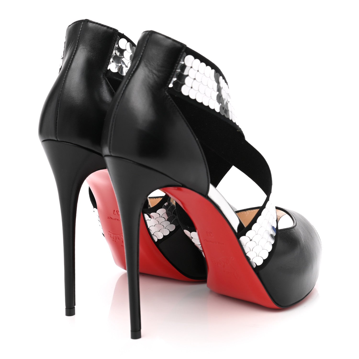 Christian Louboutin Kid Sequin Xiletta 120 Disco Ball Sandal Pumps 37 Black Silver 4 of 8