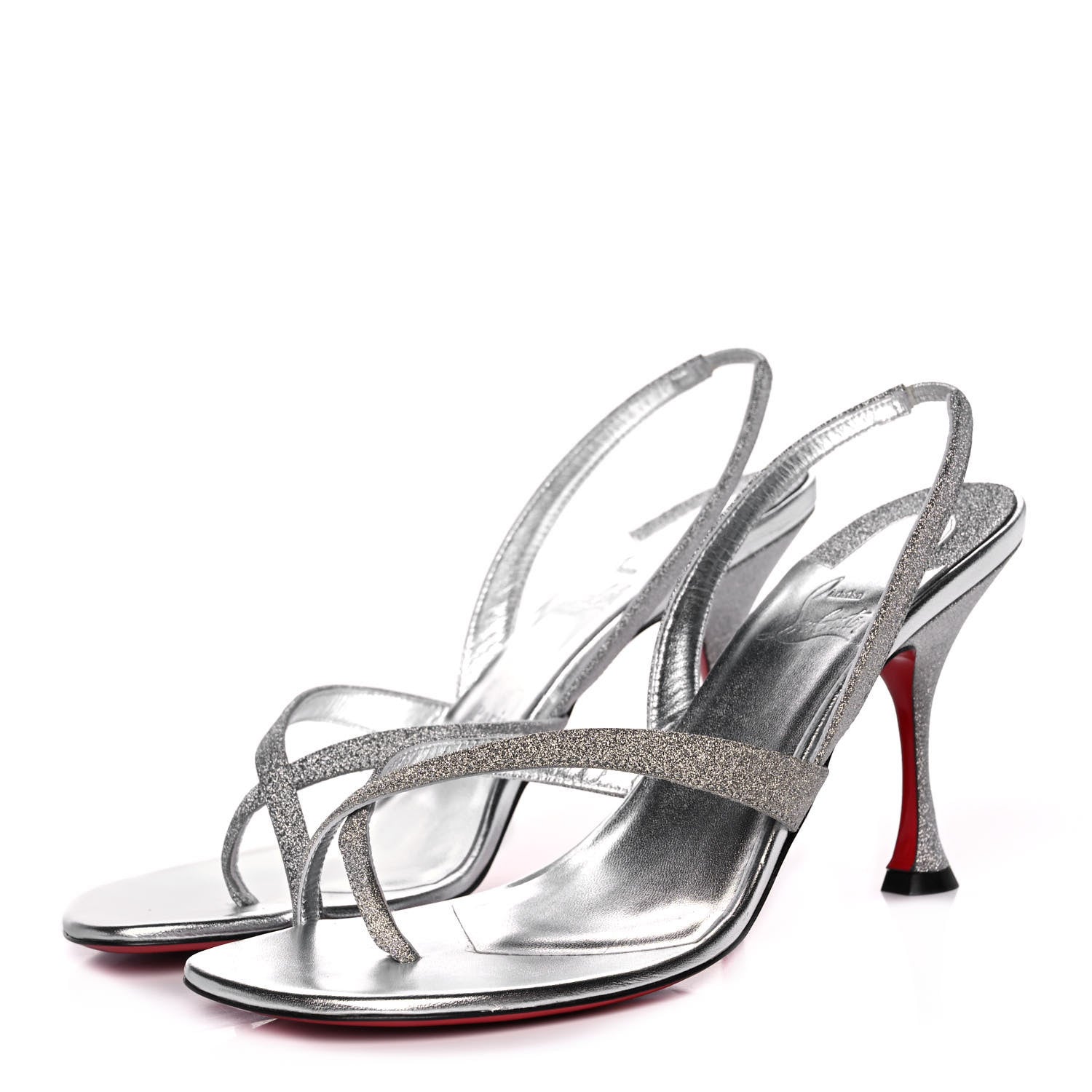 Christian Louboutin Glitter Calfskin Taralita 85 Thong Sandals 41 Silver 3 of 10