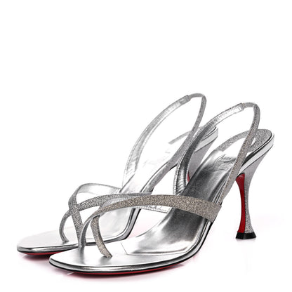 Christian Louboutin Glitter Calfskin Taralita 85 Thong Sandals 41 Silver 3 of 10