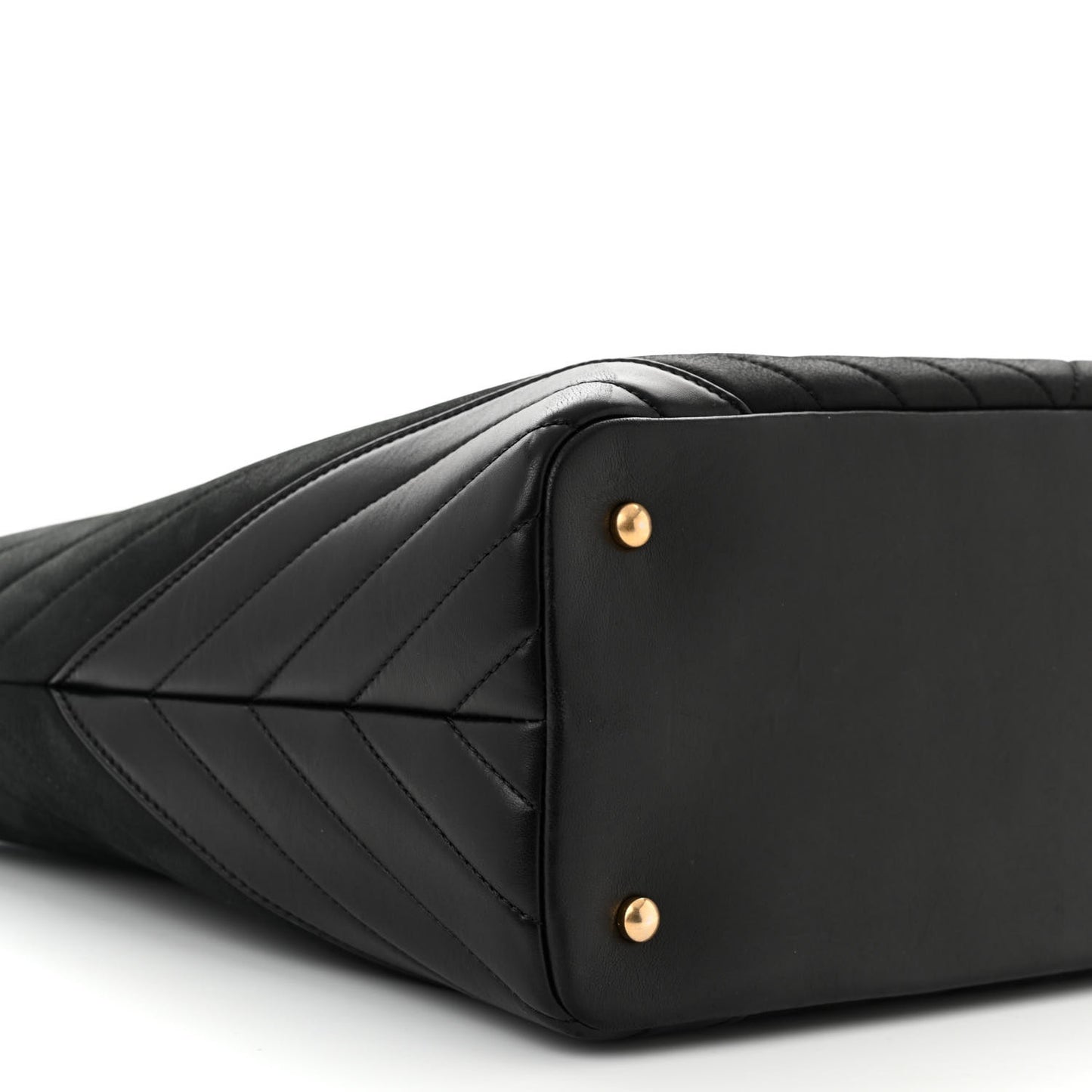Iridescent Calfskin Lambskin Chevron Quilted Shopping Tote Black