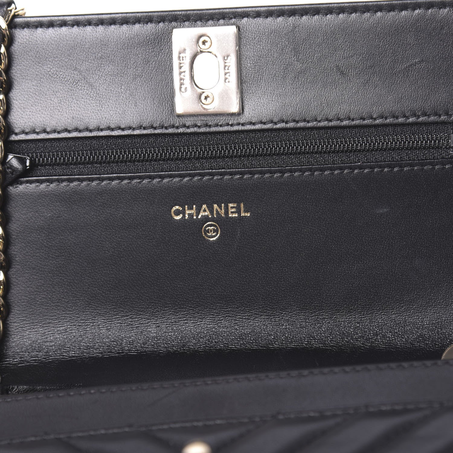 Chanel Lambskin Chevron Quilted Trendy CC Wallet On Chain WOC Black 6 of 15