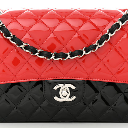 Chanel Patent Calfskin Quilted Bi-Color Medium Double Flap Black Red 8 of 11