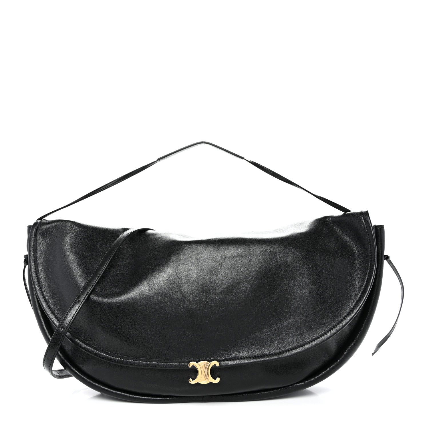 Celine Shiny Lambskin Soft Triomphe Half Moon Bag Black 1 of 9
