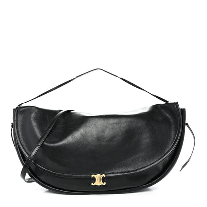 Celine Shiny Lambskin Soft Triomphe Half Moon Bag Black 1 of 9