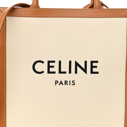 Celine Canvas Calfskin Logo Print Small Vertical Cabas Natural Tan 8 of 10