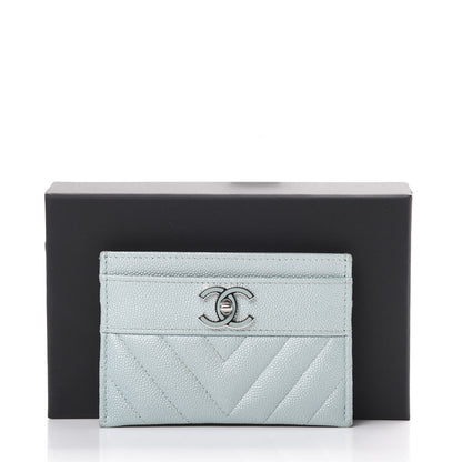 Chanel Metallic Caviar Chevron Quilted Vintage Mademoiselle Card Holder Light Blue 8 of 8