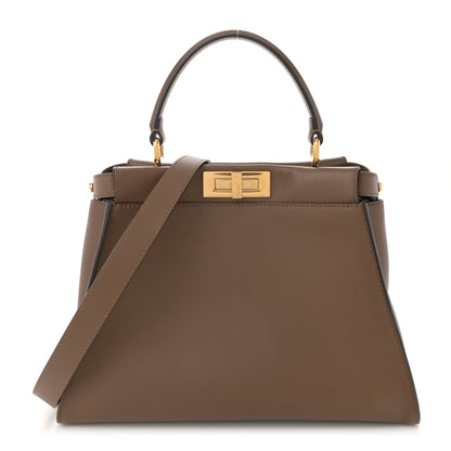 Fendi Vitello Seta Fabric Jacquard Pequin Medium Peekaboo Iconic Satchel Foresta Tobacco 1 of 10