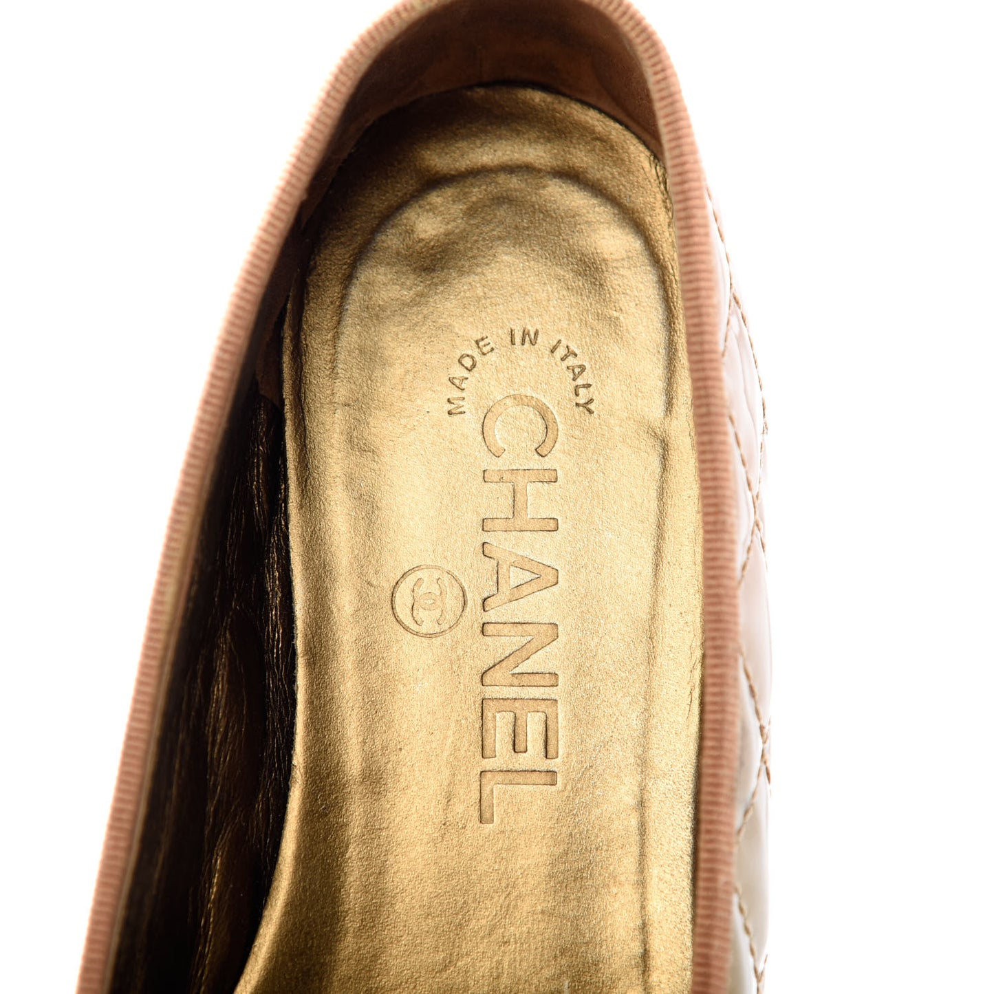 Metallic Patent Quilted CC Cap Toe Ballerina Flats 37.5 Bronze Grey
