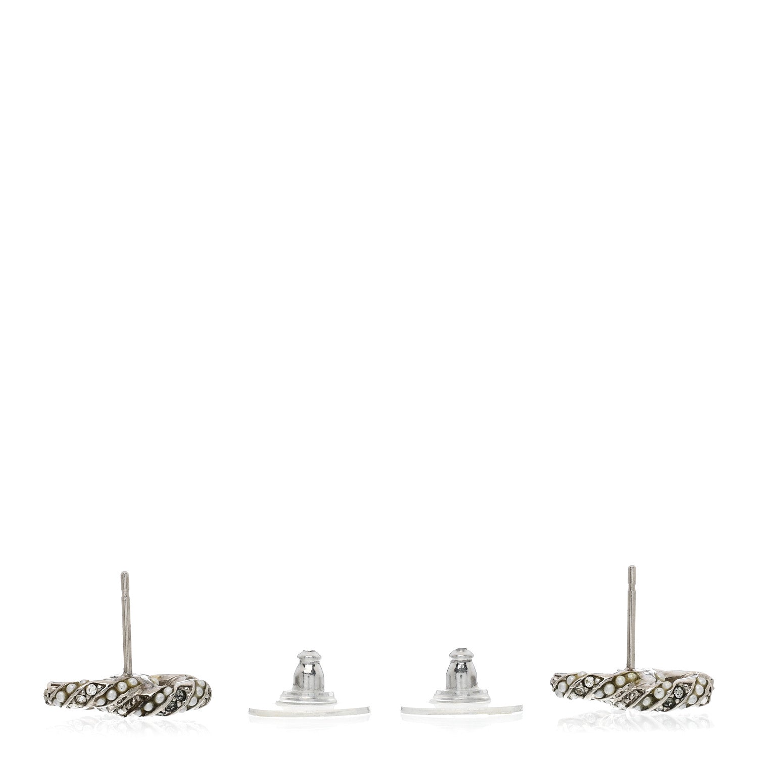 Chanel Crystal Pearl Twisted CC Earrings Silver 3 of 4