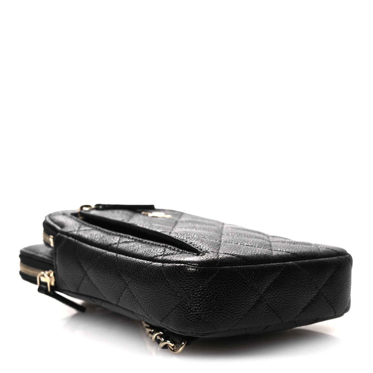 Caviar Quilted Phone Holder With Chain Black