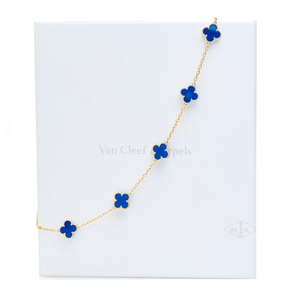 Van Cleef & Arpels 18K Yellow Gold Blue Agate 10 Motifs Vintage Alhambra Necklace 7 of 7