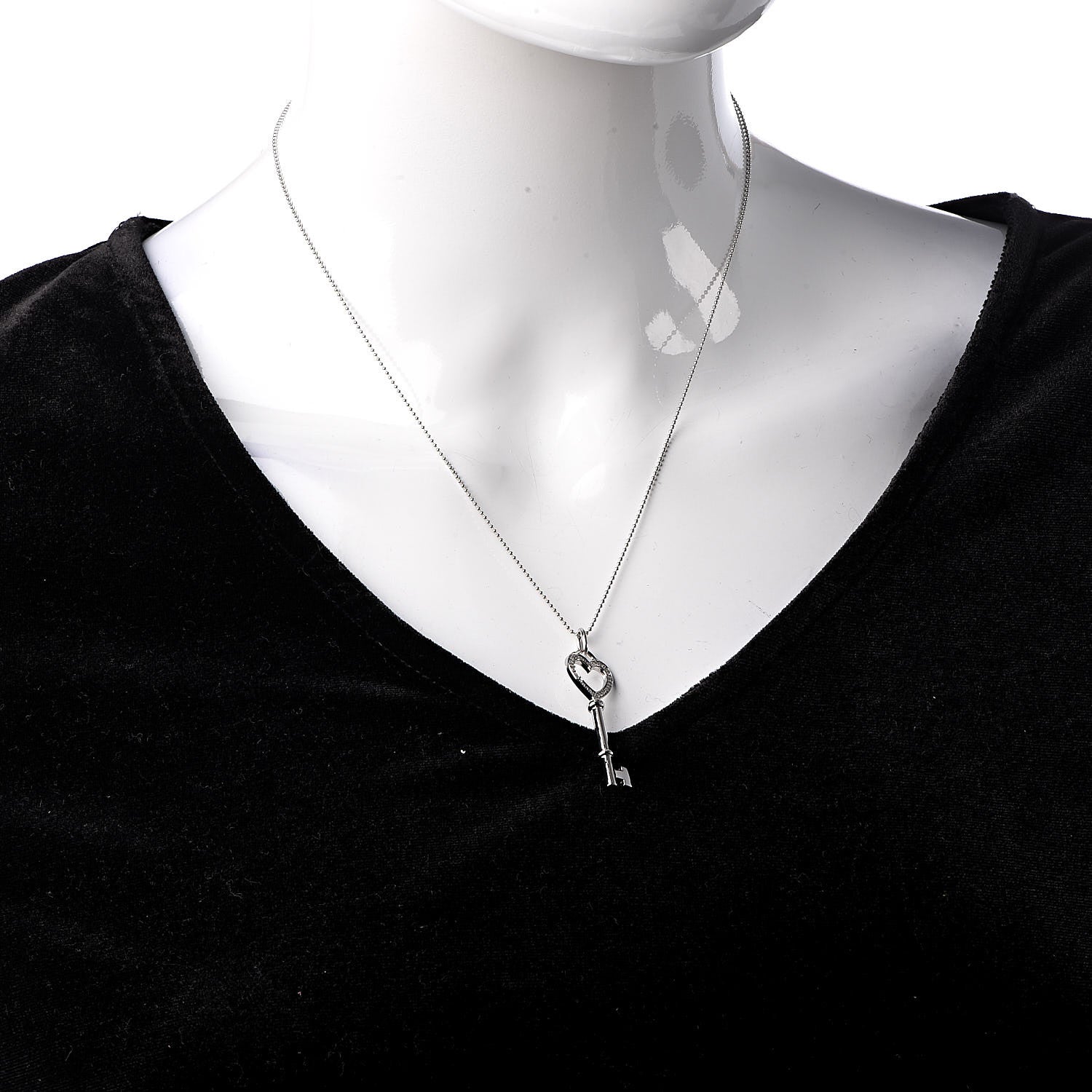 Tiffany 18K White Gold Diamond Medium Heart Key Pendant Necklace 2 of 7