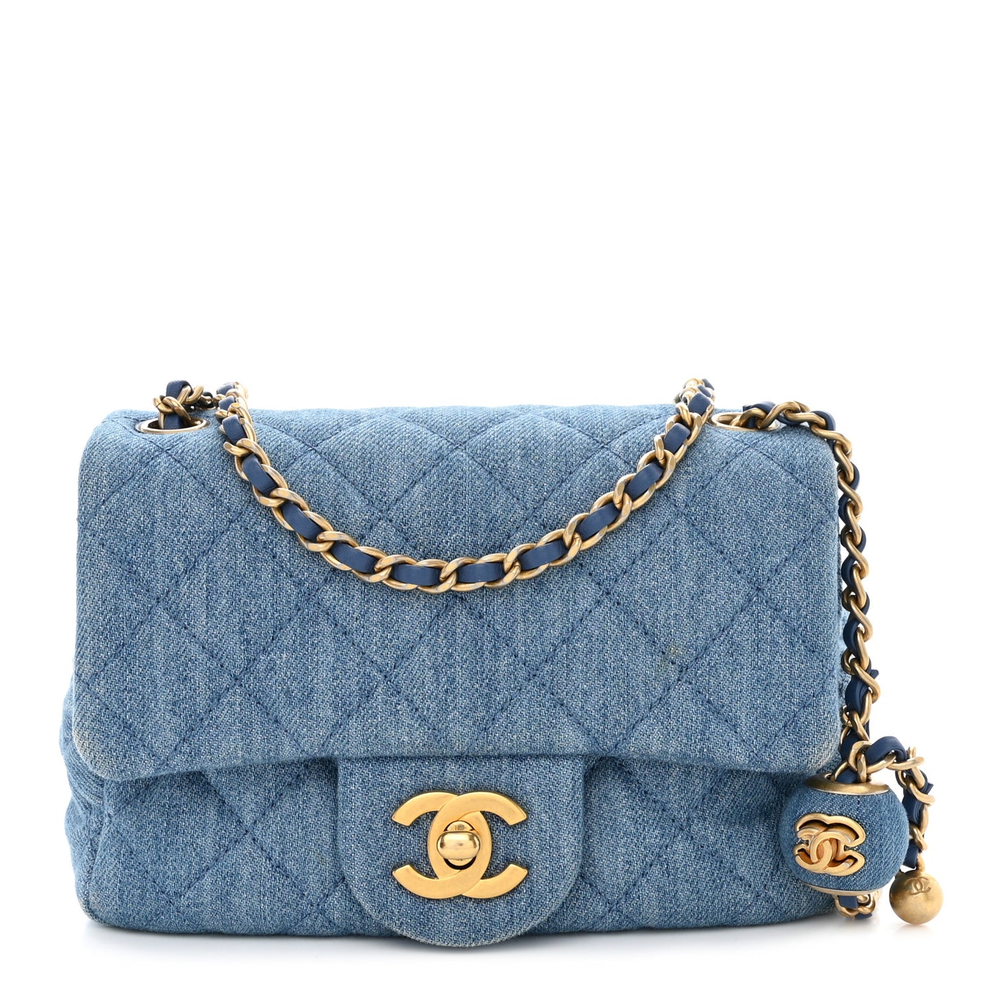 Denim Quilted Mini Pearl Crush Flap Blue