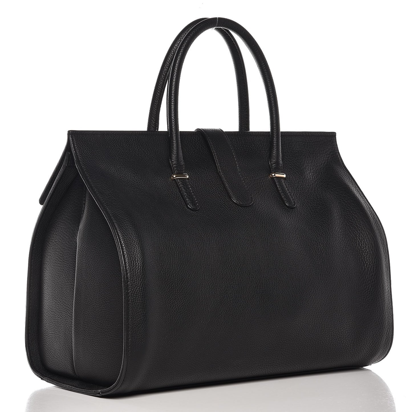Grained Calfskin M Tube Round Tote Black