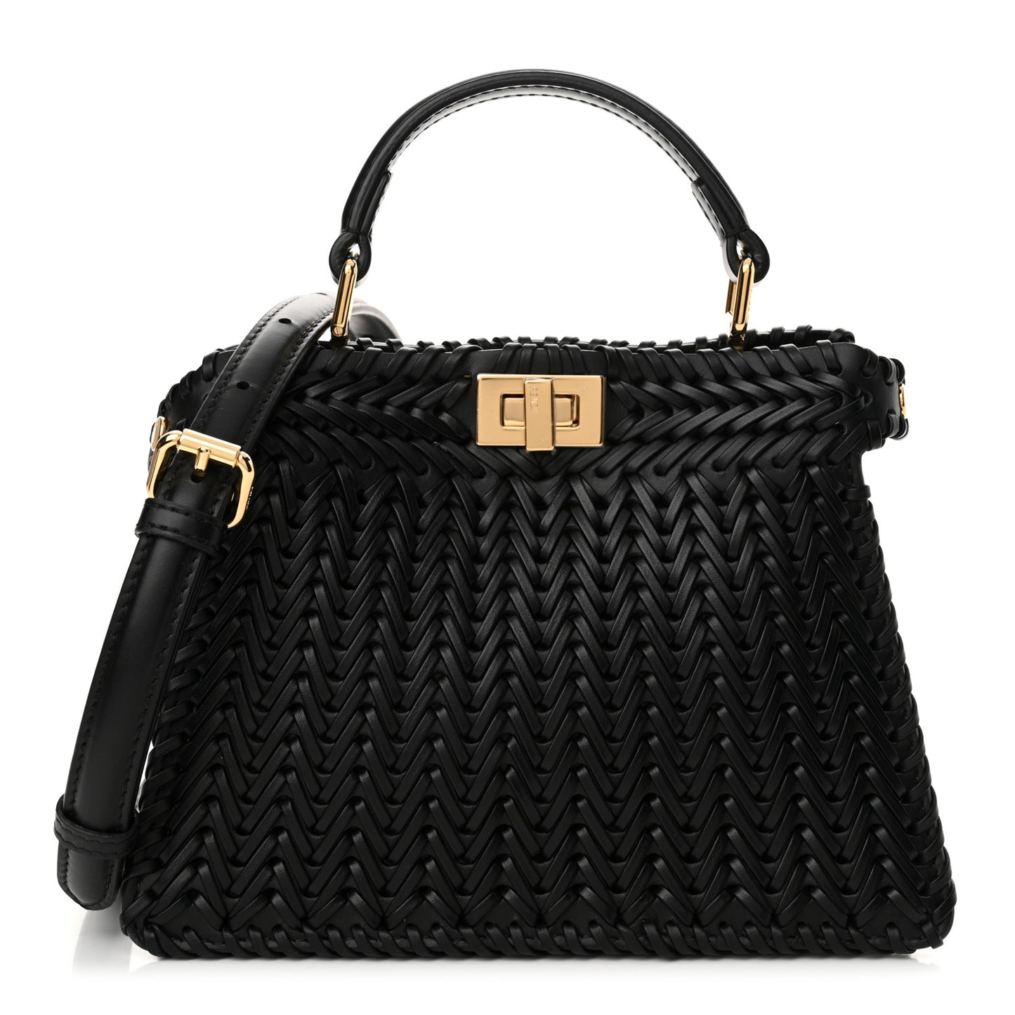 Vitello King Shiny Nappa Intreccio Petite Peekaboo I SEE U Satchel Black