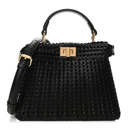 Fendi Vitello King Shiny Nappa Intreccio Petite Peekaboo I SEE U Satchel Black 1 of 10
