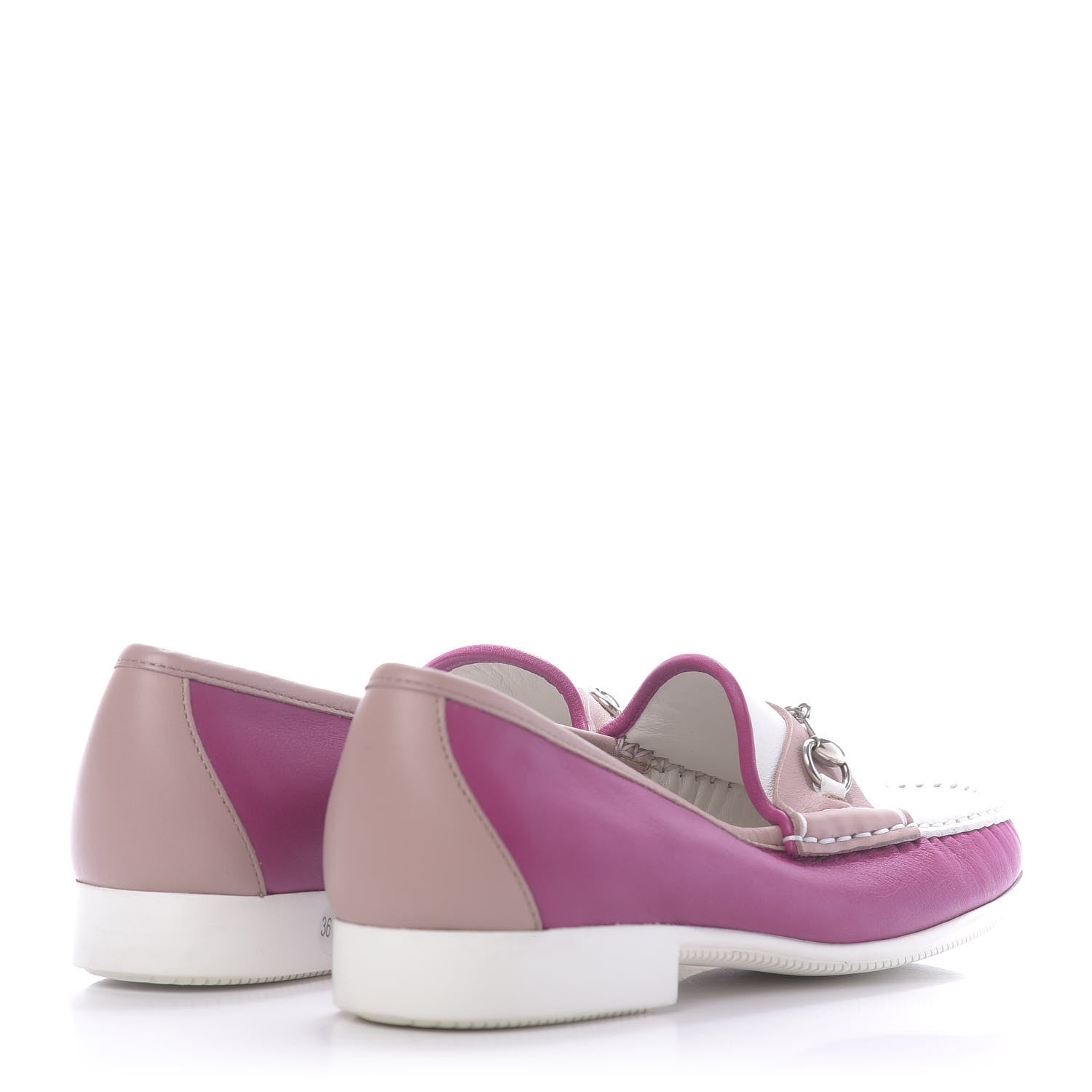 Gucci Calfskin Horsebit Multicolor Loafers 36.5 Magenta Pink White 4 of 10