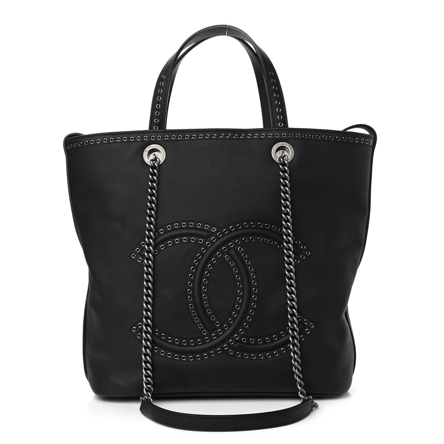 Chanel Grained Calfskin Small Coco Eyelets Shopping Tote Black 1 of 10