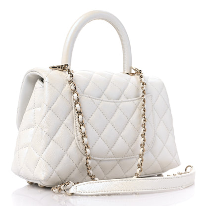 Chanel Iridescent Caviar Quilted Mini Coco Handle Flap White 3 of 9