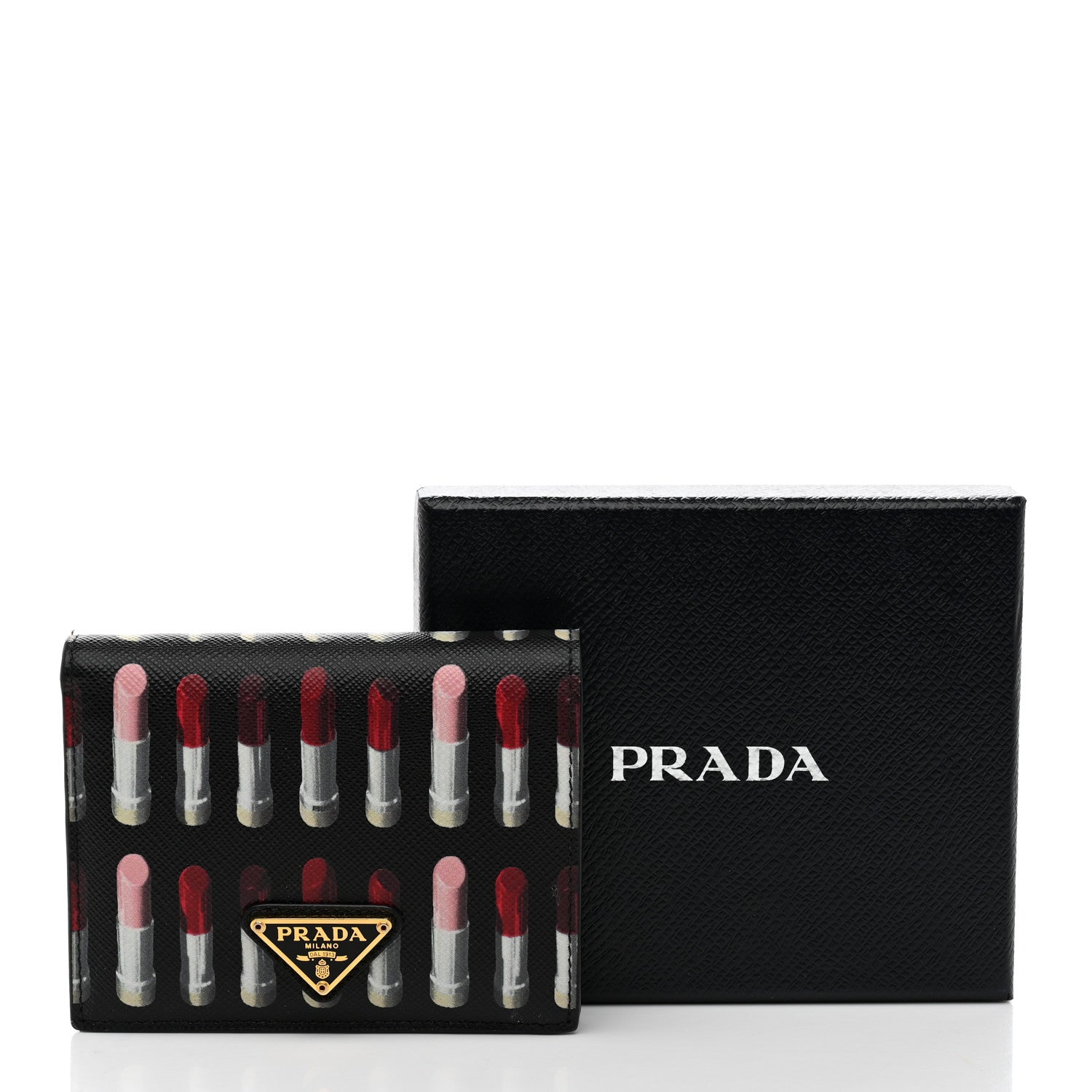 Prada Saffiano Lipstick Print Bi-Fold Wallet Black 7 of 7