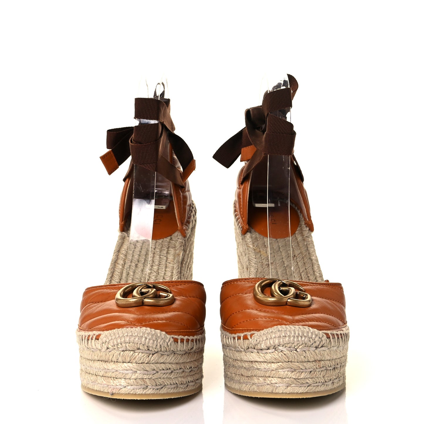 Nappa Matelasse GG Marmont Ankle Wrap Platform 35/120mm Espadrille Wedges 38 Cognac