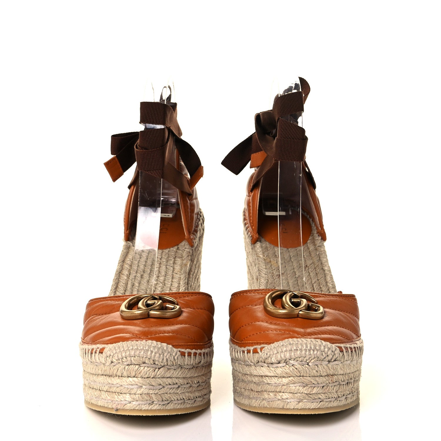 Gucci Nappa Matelasse GG Marmont Ankle Wrap Platform 35/120mm Espadrille Wedges 38 Cognac 2 of 10