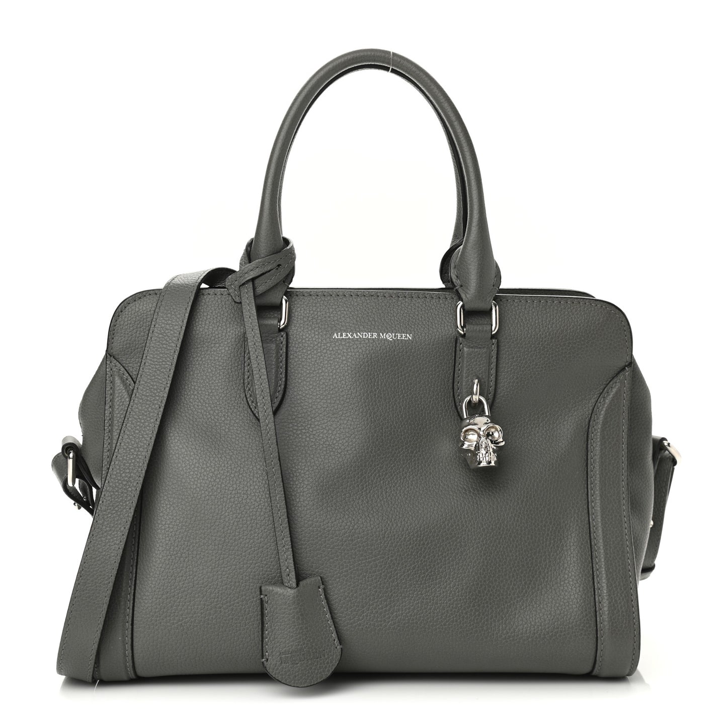 Pebbled Calfskin Small Skull Padlock Zip Around Tote Dark Grey