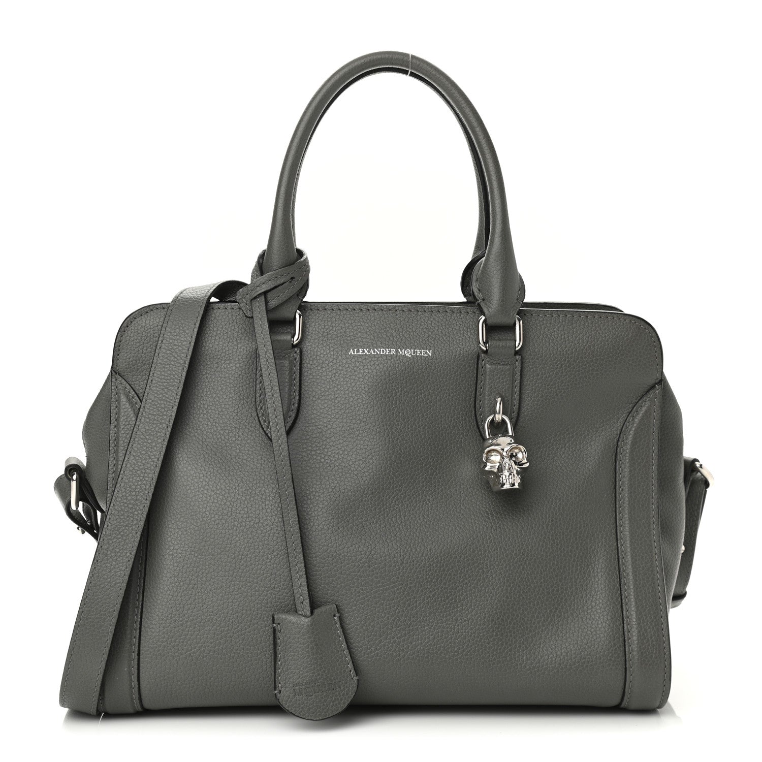 Alexander McQueen Pebbled Calfskin Small Skull Padlock Zip Around Tote Dark Grey 1 of 11