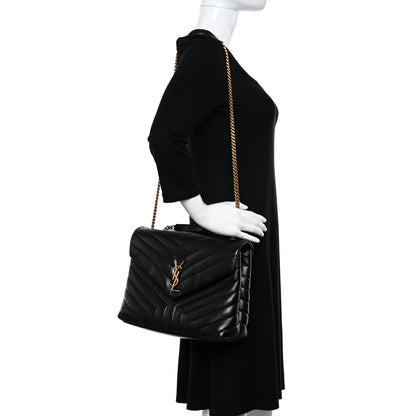 Saint Laurent Calfskin Y Quilted Monogram Medium Loulou Chain Satchel Black 10 of 10