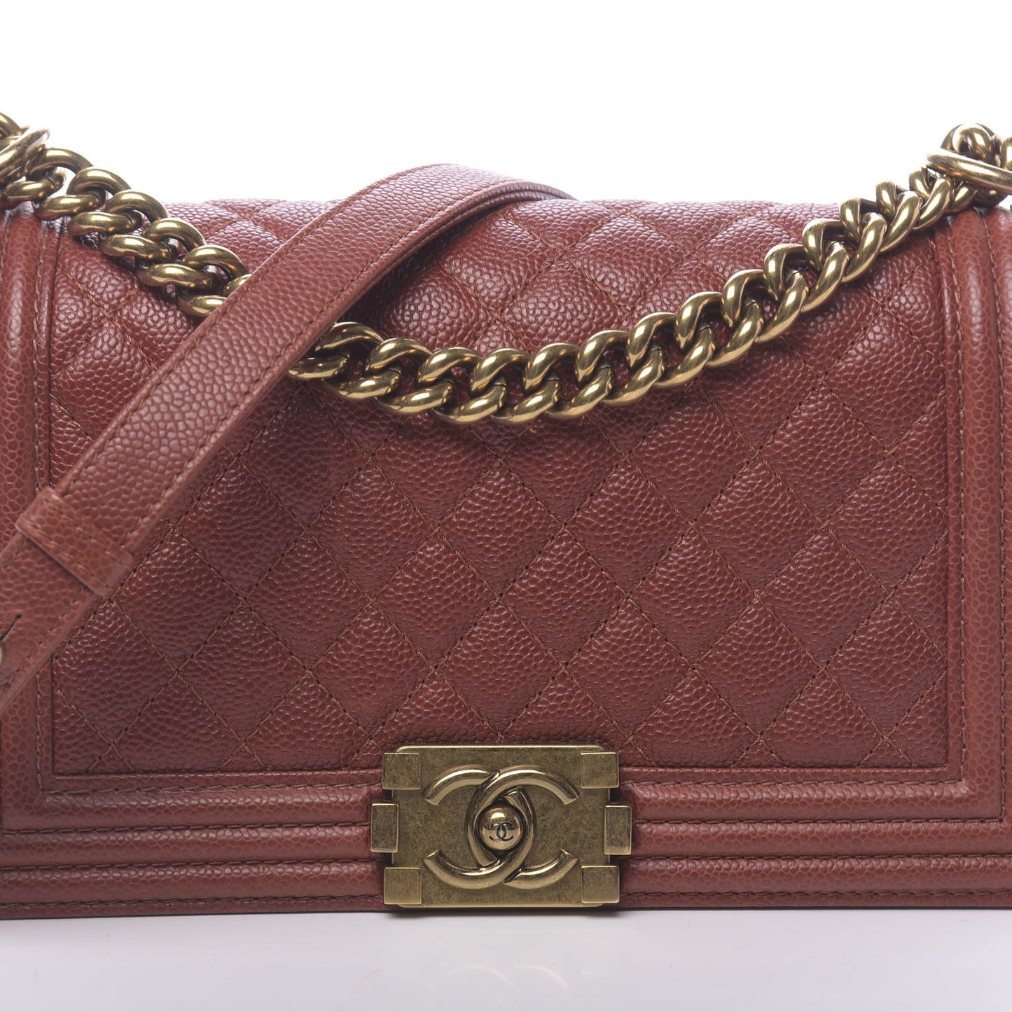 Caviar Quilted Medium Boy Flap Dark Orange