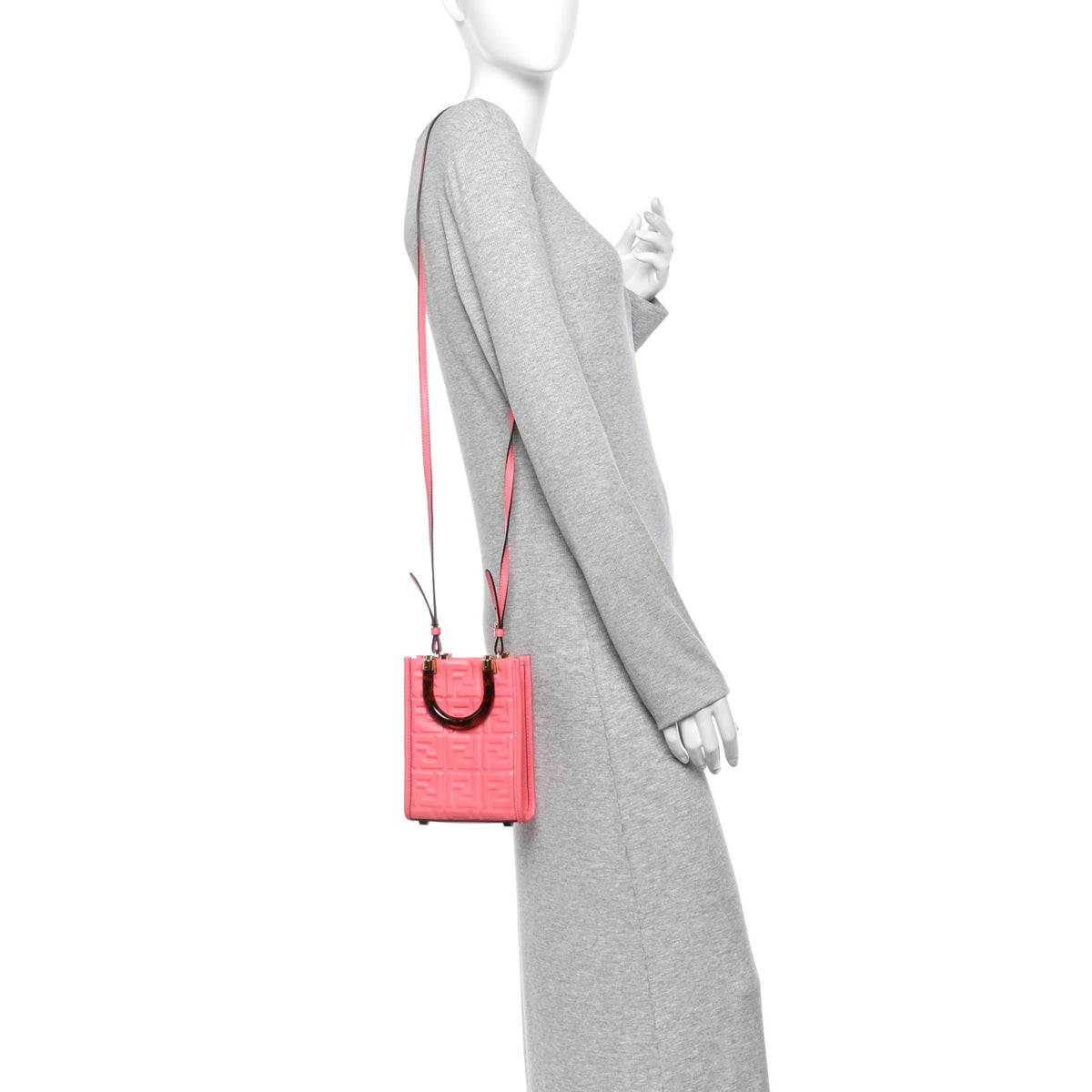 Vitello Plexiglass FF Embossed Mini Fendi Sunshine Shopper Tote Pink Dalia