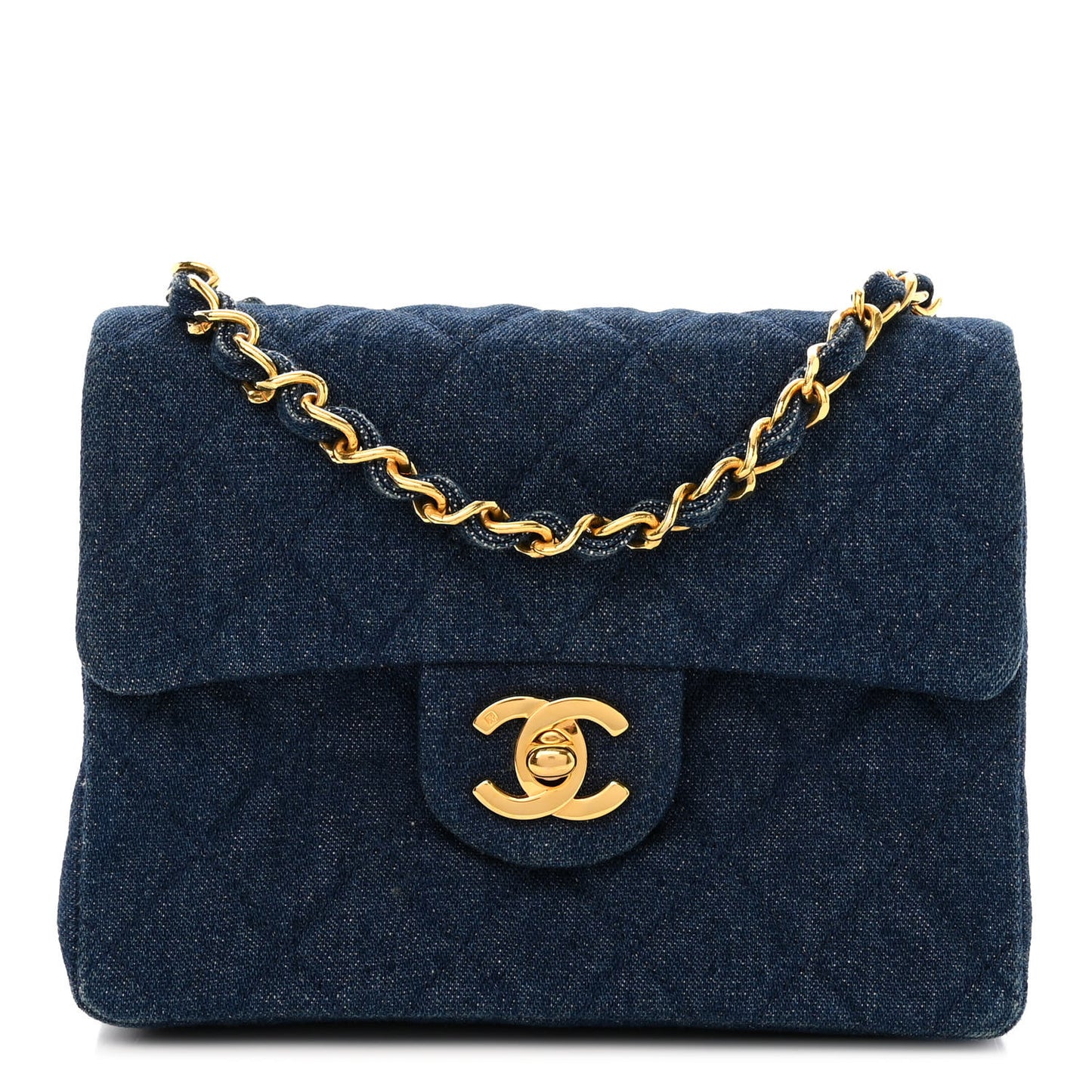 Denim Quilted Mini Square Flap Blue