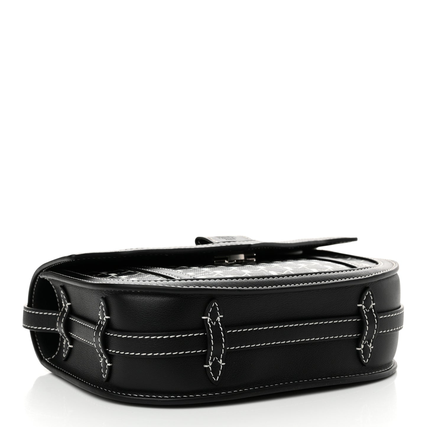 Grained Calfskin Canvas M Besace Bag Black White