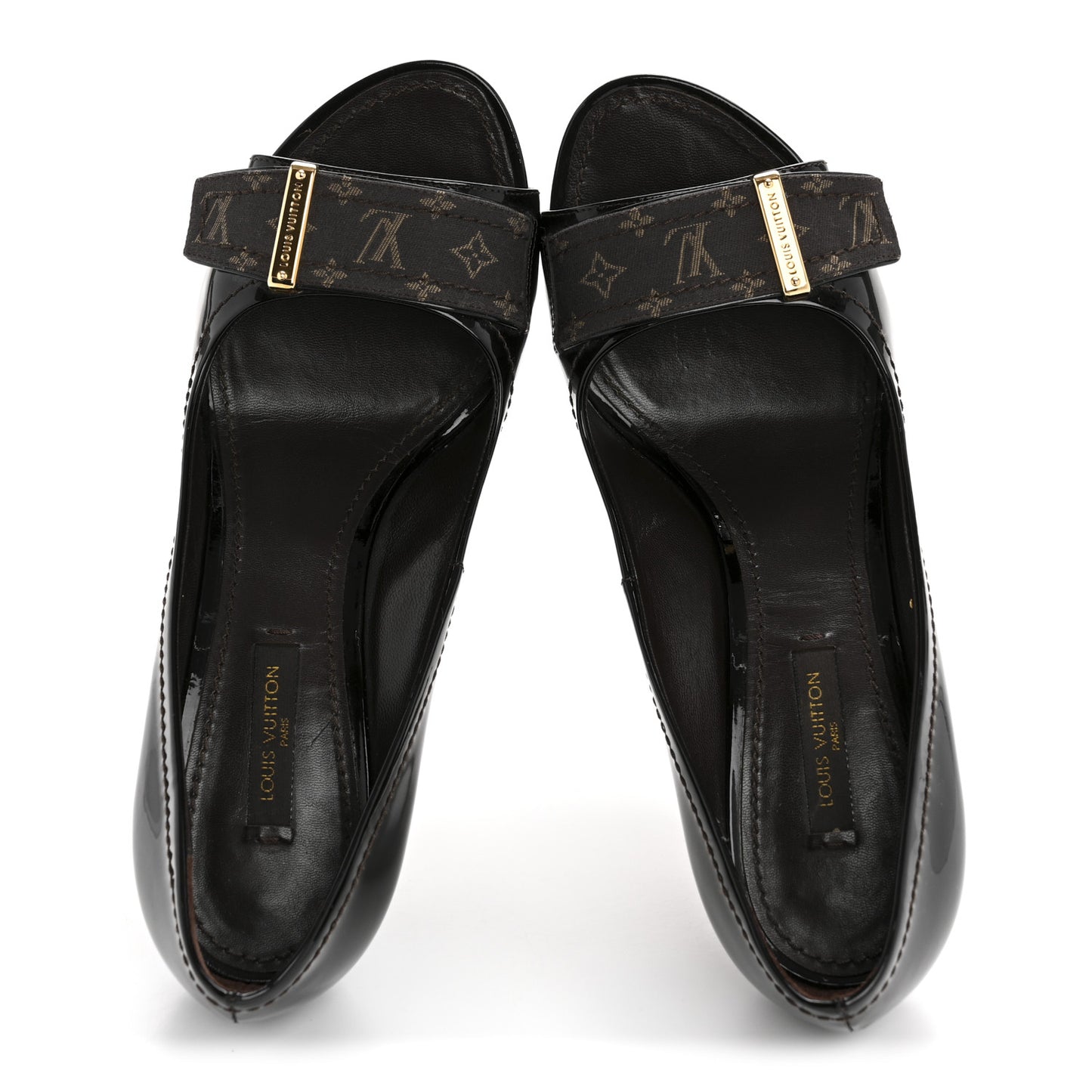 Monogram Patent Idylle Buci Open Toe Pumps 36.5 Black Brown