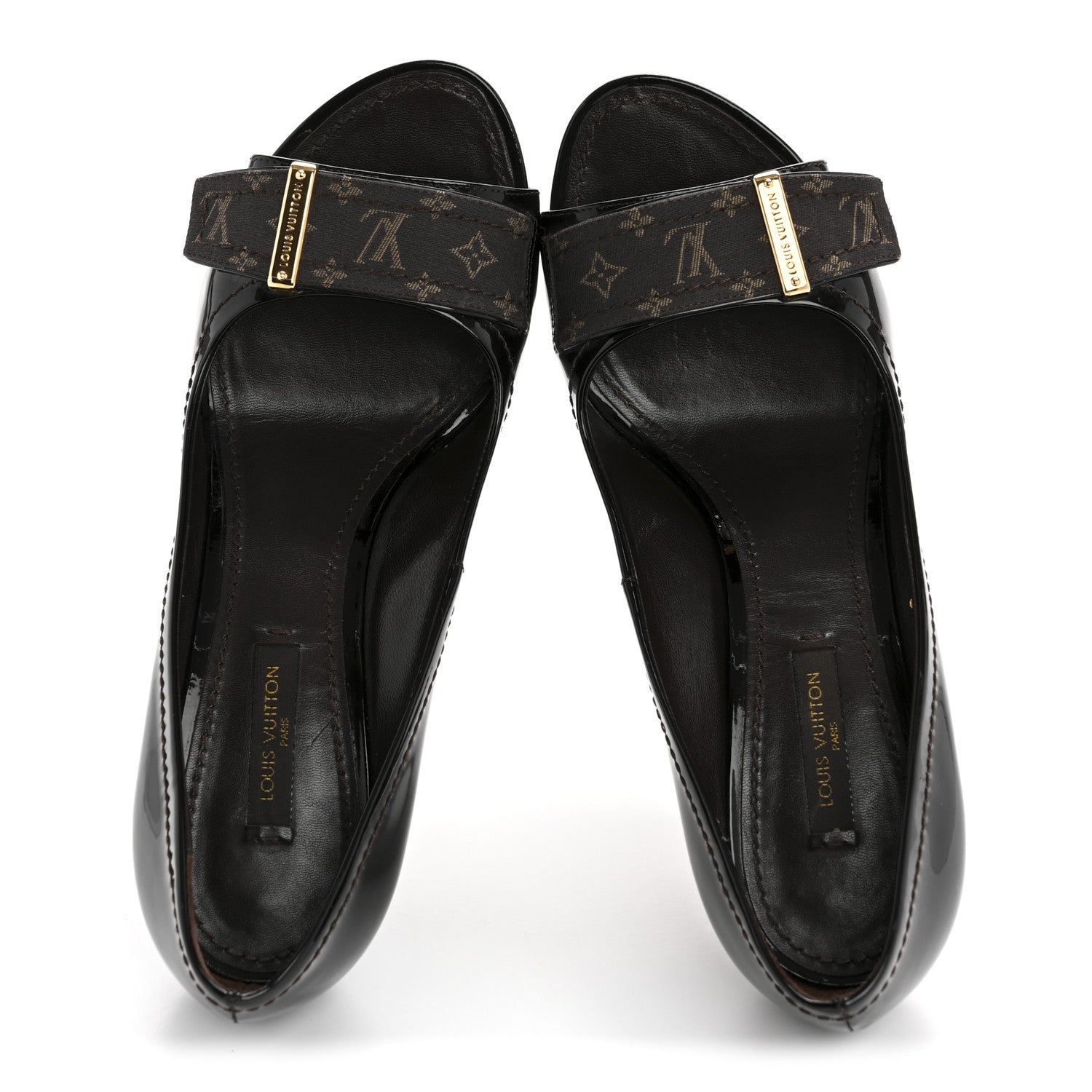 Louis Vuitton Monogram Patent Idylle Buci Open Toe Pumps 36.5 Black Brown 2 of 9