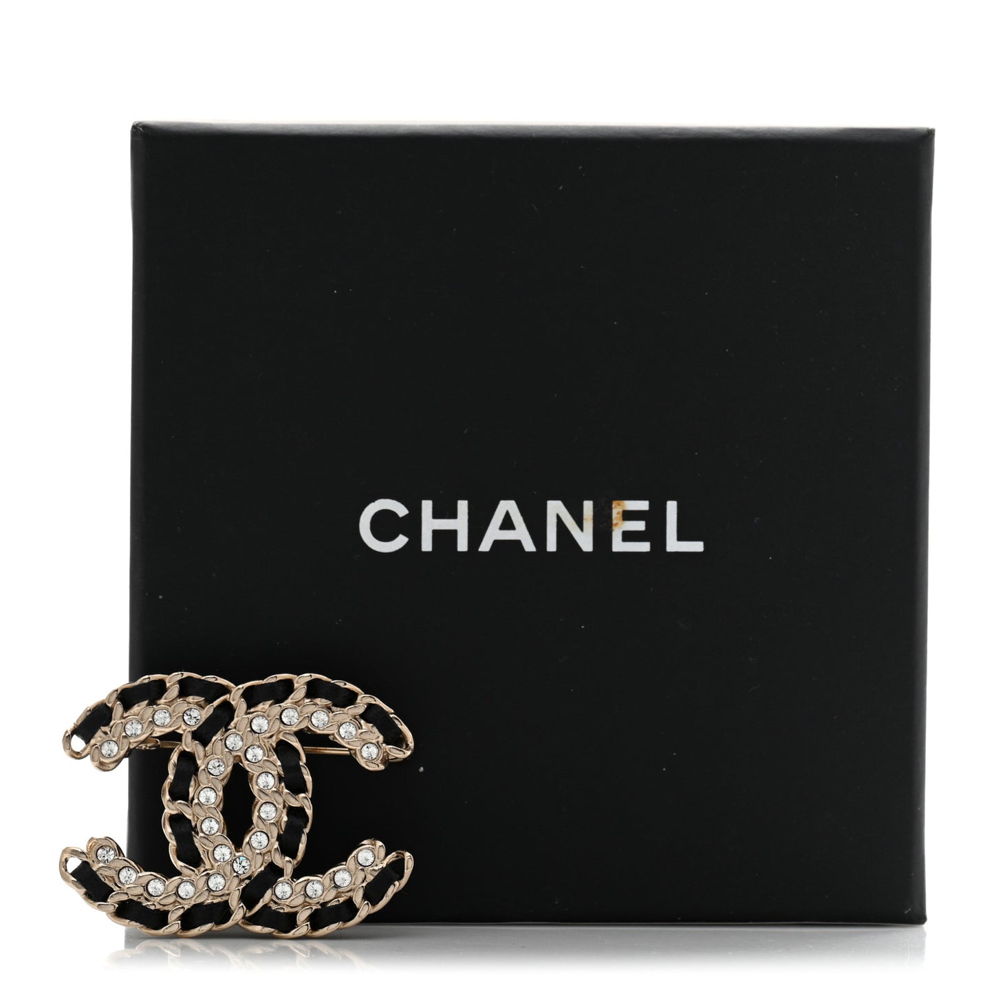 Lambskin Crystal Vintage Allure CC Chain Brooch Black Gold