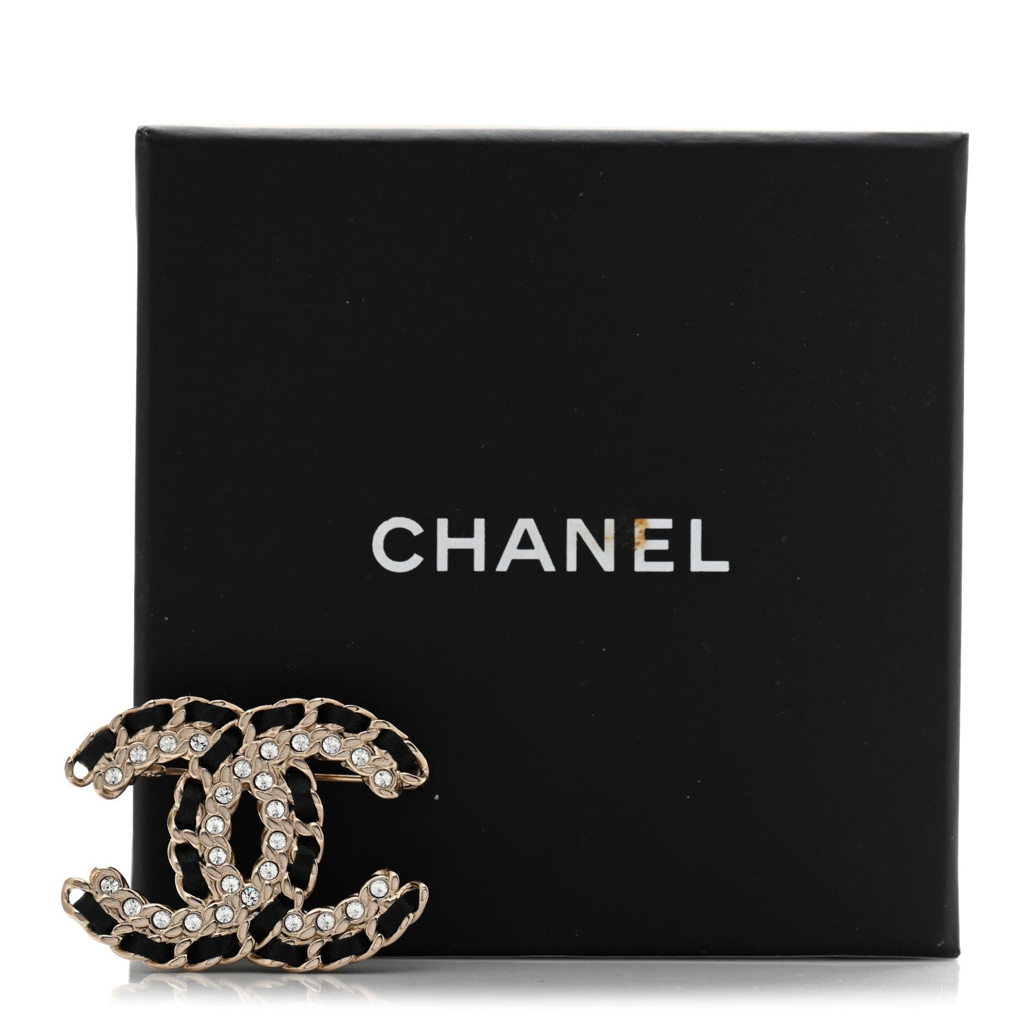 Chanel Lambskin Crystal Vintage Allure CC Chain Brooch Black Gold 5 of 5
