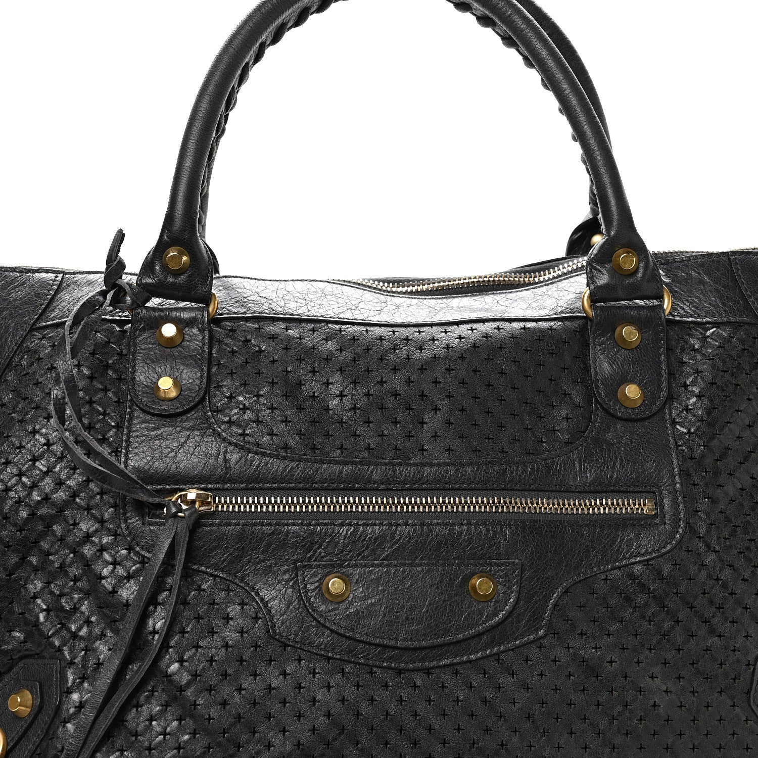 Balenciaga Agneau Laser Cut Cross Classic Gold Hardware Work Grey