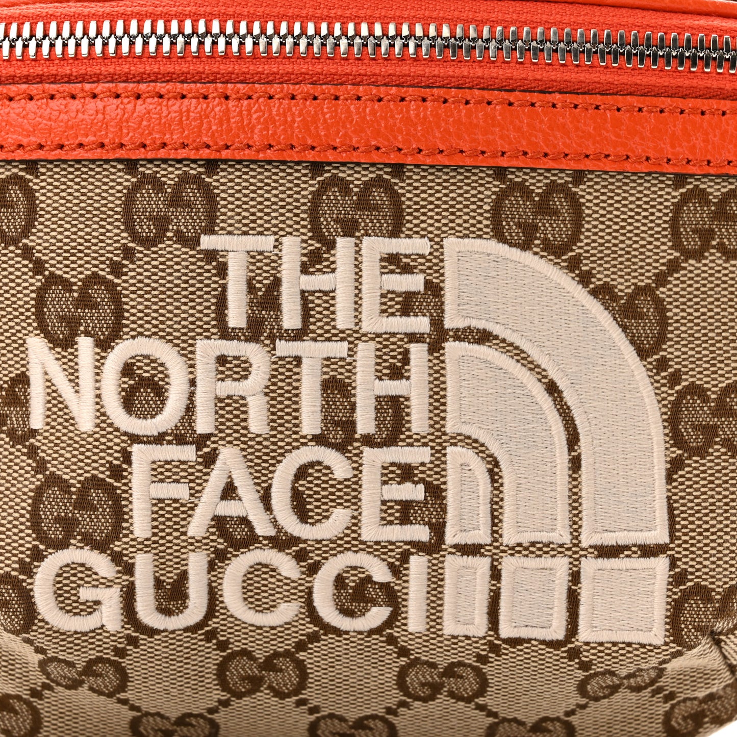 X THE NORTH FACE Monogram Textured Dollar Calfskin Embroidered Belt Bag Beige Ebony Mystic White Deep Orange